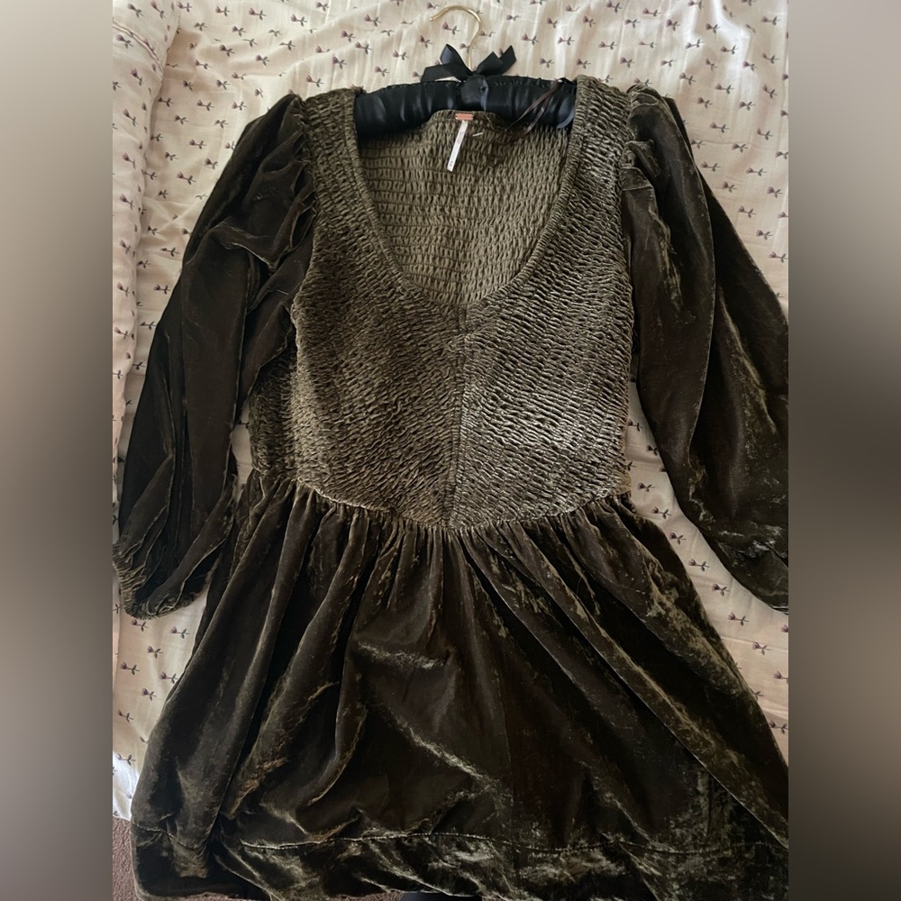 Free People Velvet Kids Dress in Deep Olive